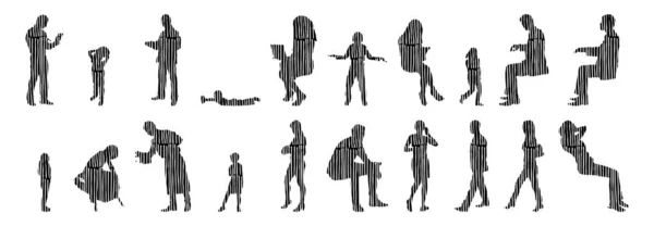 Silhouettes Vectorielles Silhouettes Esquissées Personnes Dessin Contour Silhouette Personnes Icône — Image vectorielle