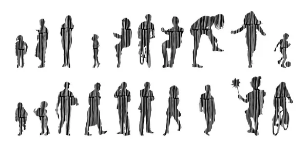 Silhouettes Vectorielles Silhouettes Esquissées Personnes Dessin Contour Silhouette Personnes Icône — Image vectorielle