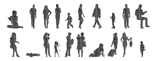 Silhouettes Vectorielles Silhouettes Esquissées Personnes Dessin Contour Silhouette Personnes Icône — Image vectorielle