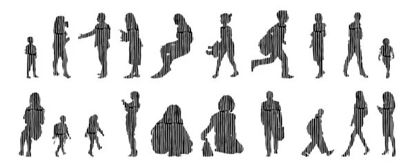 Vector Silhouettes Outline Silhouettes People Contour Drawing People Silhouette Icon — Stock Vector