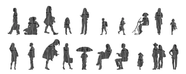 Silhouettes Vectorielles Silhouettes Esquissées Personnes Dessin Contour Silhouette Personnes Icône — Image vectorielle