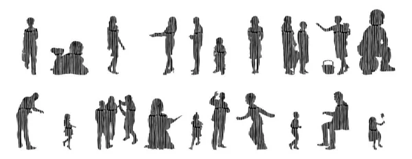 Silhouettes Vectorielles Silhouettes Esquissées Personnes Dessin Contour Silhouette Personnes Icône — Image vectorielle