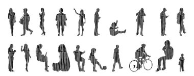 Vektör siluetleri, insanların ana hatları, Contour çizimleri, insanların siluetleri, ikon kümesi izole edilmiş, oturan insanların silueti, mimari set