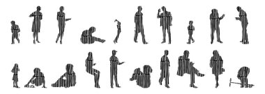 Vektör siluetleri, insanların ana hatları, Contour çizimleri, insanların siluetleri, ikon kümesi izole edilmiş, oturan insanların silueti, mimari set