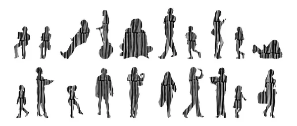 Silhouettes Vectorielles Silhouettes Esquissées Personnes Dessin Contour Silhouette Personnes Icône — Image vectorielle