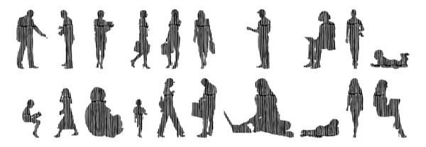 Vector Silhouettes Outline Silhouettes People Contour Drawing People Silhouette Icon — 스톡 벡터