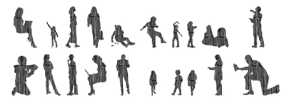 Silhouettes Vectorielles Silhouettes Esquissées Personnes Dessin Contour Silhouette Personnes Icône — Image vectorielle