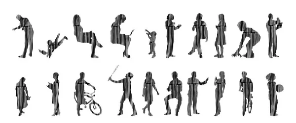 Silhouettes Vectorielles Silhouettes Esquissées Personnes Dessin Contour Silhouette Personnes Icône — Image vectorielle