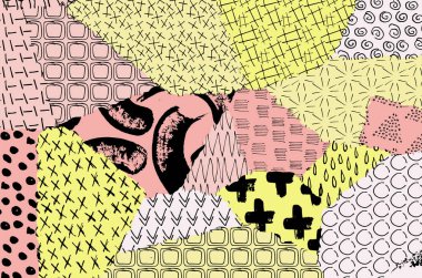 Soyut siyah darbeler, El, Vektör Deseni 'ni çizdi. Geometrik tarzda soyut arkaplan. Soyut çok renkli geometrik desen