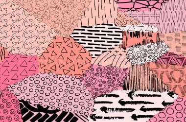 Soyut siyah darbeler, El, Vektör Deseni 'ni çizdi. Geometrik tarzda soyut arkaplan. Soyut çok renkli geometrik desen