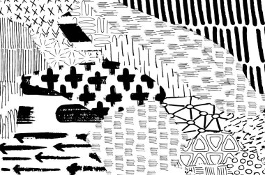 Soyut siyah darbeler, El, Vektör Deseni 'ni çizdi. Geometrik tarzda soyut arkaplan. Soyut çok renkli geometrik desen