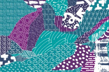 Soyut siyah darbeler, El, Vektör Deseni 'ni çizdi. Geometrik tarzda soyut arkaplan. Soyut çok renkli geometrik desen