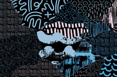 Soyut siyah darbeler, El, Vektör Deseni 'ni çizdi. Geometrik tarzda soyut arkaplan. Soyut çok renkli geometrik desen