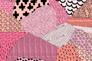 Soyut siyah darbeler, El, Vektör Deseni 'ni çizdi. Geometrik tarzda soyut arkaplan. Soyut çok renkli geometrik desen