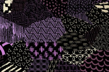 Soyut siyah darbeler, El, Vektör Deseni 'ni çizdi. Geometrik tarzda soyut arkaplan. Soyut çok renkli geometrik desen