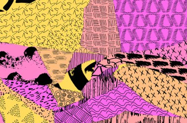 Soyut siyah darbeler, El, Vektör Deseni 'ni çizdi. Geometrik tarzda soyut arkaplan. Soyut çok renkli geometrik desen