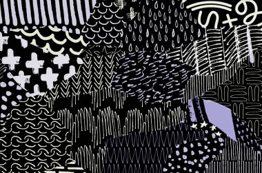 Soyut siyah darbeler, El, Vektör Deseni 'ni çizdi. Geometrik tarzda soyut arkaplan. Soyut çok renkli geometrik desen