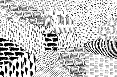 Soyut siyah darbeler, El, Vektör Deseni 'ni çizdi. Geometrik tarzda soyut arkaplan. Soyut çok renkli geometrik desen