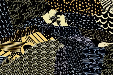 Soyut siyah darbeler, El, Vektör Deseni 'ni çizdi. Geometrik tarzda soyut arkaplan. Soyut çok renkli geometrik desen