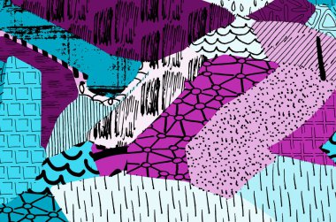 Soyut siyah darbeler, El, Vektör Deseni 'ni çizdi. Geometrik tarzda soyut arkaplan. Soyut çok renkli geometrik desen