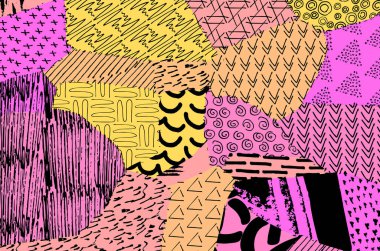 Soyut siyah darbeler, El, Vektör Deseni 'ni çizdi. Geometrik tarzda soyut arkaplan. Soyut çok renkli geometrik desen