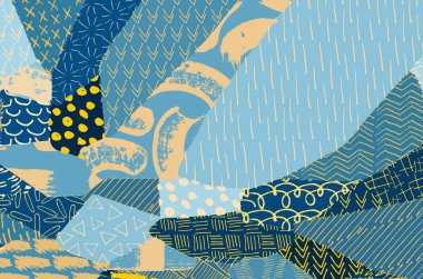 Soyut siyah darbeler, El, Vektör Deseni 'ni çizdi. Geometrik tarzda soyut arkaplan. Soyut çok renkli geometrik desen