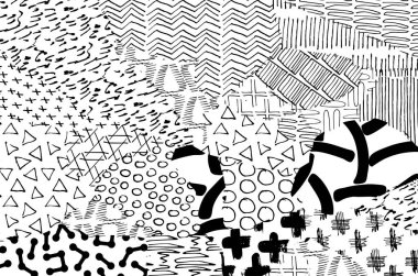 Soyut siyah darbeler, El, Vektör Deseni 'ni çizdi. Geometrik tarzda soyut arkaplan. Soyut çok renkli geometrik desen