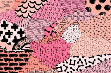 Soyut siyah darbeler, El, Vektör Deseni 'ni çizdi. Geometrik tarzda soyut arkaplan. Soyut çok renkli geometrik desen