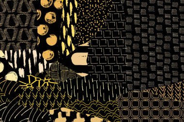 Soyut siyah darbeler, El, Vektör Deseni 'ni çizdi. Geometrik tarzda soyut arkaplan. Soyut çok renkli geometrik desen