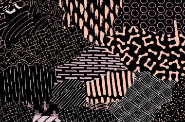 Soyut siyah darbeler, El, Vektör Deseni 'ni çizdi. Geometrik tarzda soyut arkaplan. Soyut çok renkli geometrik desen