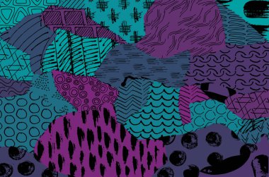 Soyut siyah darbeler, El, Vektör Deseni 'ni çizdi. Geometrik tarzda soyut arkaplan. Soyut çok renkli geometrik desen