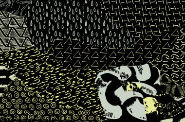 Soyut siyah darbeler, El, Vektör Deseni 'ni çizdi. Geometrik tarzda soyut arkaplan. Soyut çok renkli geometrik desen