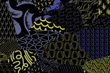 Soyut siyah darbeler, El, Vektör Deseni 'ni çizdi. Geometrik tarzda soyut arkaplan. Soyut çok renkli geometrik desen