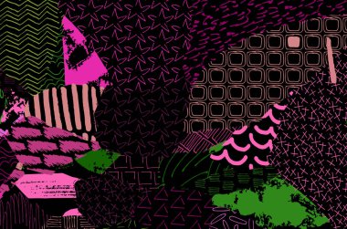 Soyut siyah darbeler, El, Vektör Deseni 'ni çizdi. Geometrik tarzda soyut arkaplan. Soyut çok renkli geometrik desen