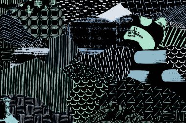 Soyut siyah darbeler, El, Vektör Deseni 'ni çizdi. Geometrik tarzda soyut arkaplan. Soyut çok renkli geometrik desen