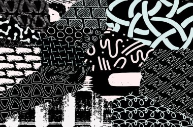 Soyut siyah darbeler, El, Vektör Deseni 'ni çizdi. Geometrik tarzda soyut arkaplan. Soyut çok renkli geometrik desen