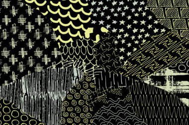 Soyut siyah darbeler, El, Vektör Deseni 'ni çizdi. Geometrik tarzda soyut arkaplan. Soyut çok renkli geometrik desen