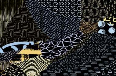 Soyut siyah darbeler, El, Vektör Deseni 'ni çizdi. Geometrik tarzda soyut arkaplan. Soyut çok renkli geometrik desen