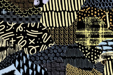 Soyut siyah darbeler, El, Vektör Deseni 'ni çizdi. Geometrik tarzda soyut arkaplan. Soyut çok renkli geometrik desen