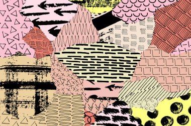 Soyut siyah darbeler, El, Vektör Deseni 'ni çizdi. Geometrik tarzda soyut arkaplan. Soyut çok renkli geometrik desen