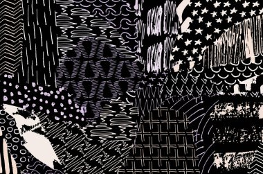 Soyut siyah darbeler, El, Vektör Deseni 'ni çizdi. Geometrik tarzda soyut arkaplan. Soyut çok renkli geometrik desen