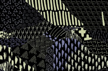 Soyut siyah darbeler, El, Vektör Deseni 'ni çizdi. Geometrik tarzda soyut arkaplan. Soyut çok renkli geometrik desen