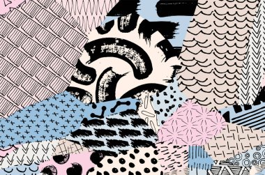 Soyut siyah darbeler, El, Vektör Deseni 'ni çizdi. Geometrik tarzda soyut arkaplan. Soyut çok renkli geometrik desen