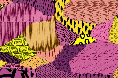 Soyut siyah darbeler, El, Vektör Deseni 'ni çizdi. Geometrik tarzda soyut arkaplan. Soyut çok renkli geometrik desen