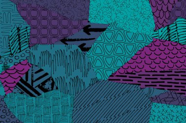 Soyut siyah darbeler, El, Vektör Deseni 'ni çizdi. Geometrik tarzda soyut arkaplan. Soyut çok renkli geometrik desen