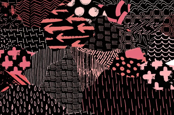 Soyut siyah darbeler, El, Vektör Deseni 'ni çizdi. Geometrik tarzda soyut arkaplan. Soyut çok renkli geometrik desen