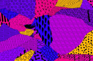 Soyut siyah darbeler, El, Vektör Deseni 'ni çizdi. Geometrik tarzda soyut arkaplan. Soyut çok renkli geometrik desen