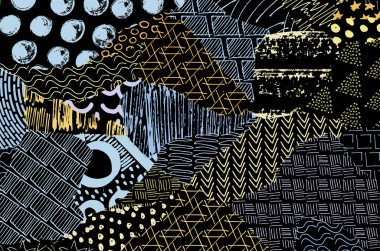 Soyut siyah darbeler, El, Vektör Deseni 'ni çizdi. Geometrik tarzda soyut arkaplan. Soyut çok renkli geometrik desen