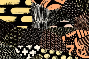 Soyut siyah darbeler, El, Vektör Deseni 'ni çizdi. Geometrik tarzda soyut arkaplan. Soyut çok renkli geometrik desen