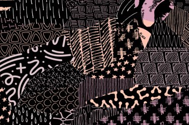 Soyut siyah darbeler, El, Vektör Deseni 'ni çizdi. Geometrik tarzda soyut arkaplan. Soyut çok renkli geometrik desen